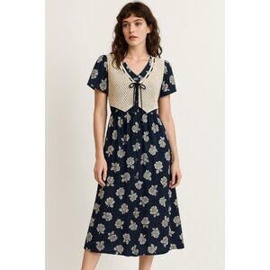 vintage 80s COTTAGECORE midi dress vest floral short sleeve farmcore prairie M